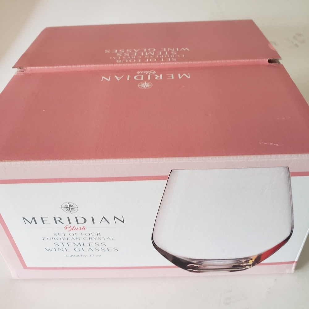 Meridian by Shannon Pink Set of 4 European Crystal 17oz. Stemless Wine Glasses 